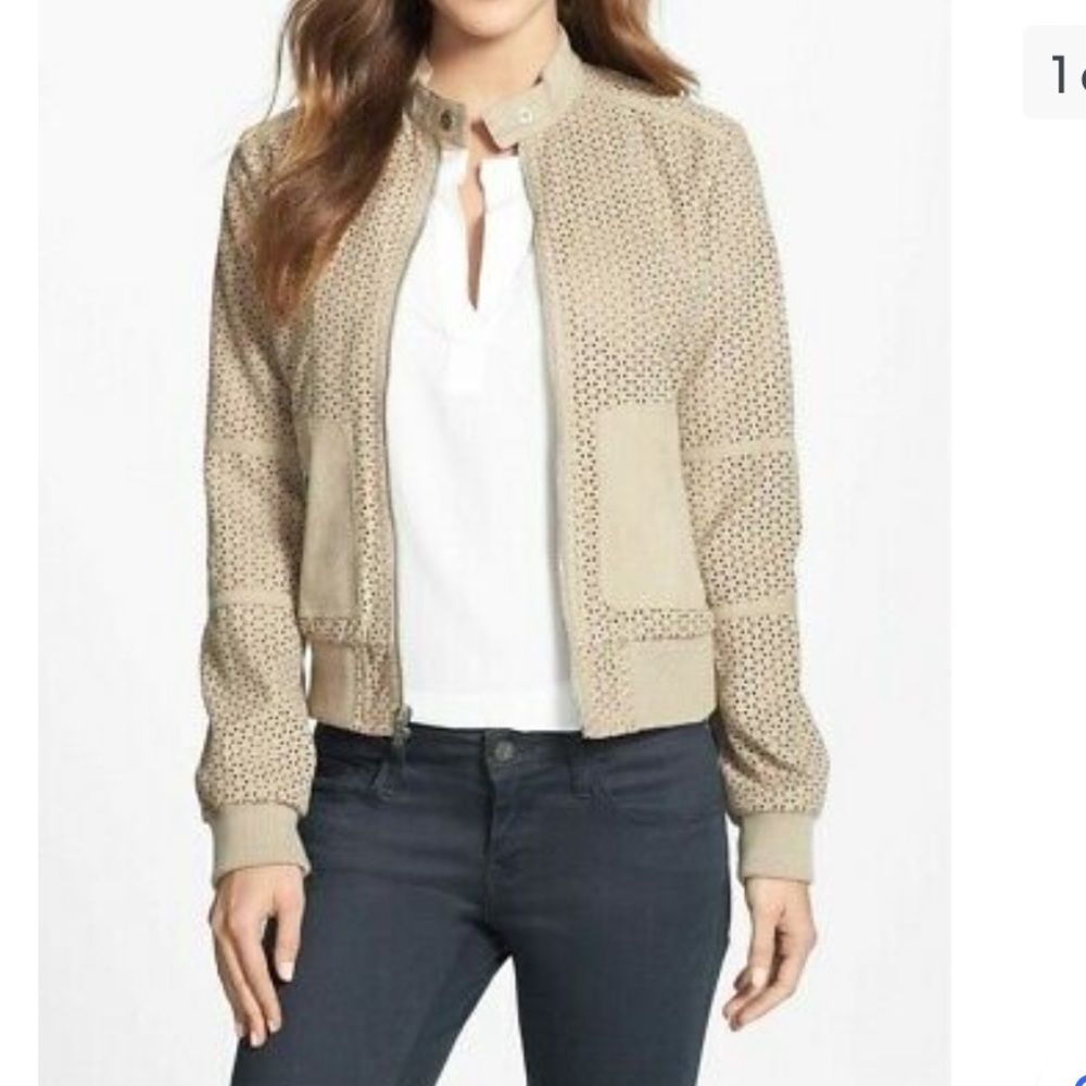 Kenneth Cole faux suede lightweight spring bomber jacket, taupe/tan, size medium